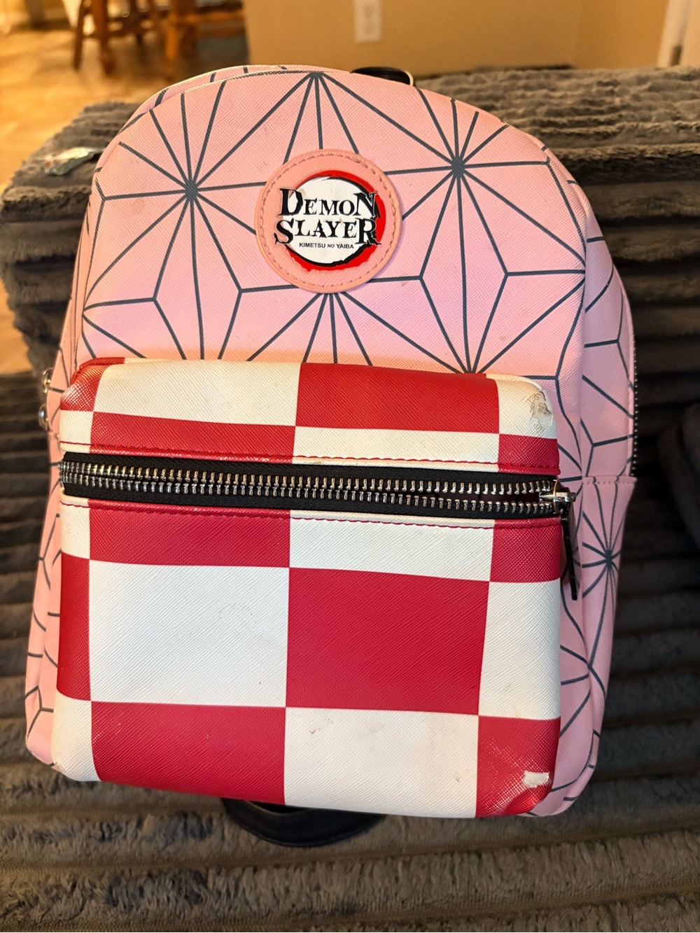 Pink & Red Checker Mini Backpack demon slaver